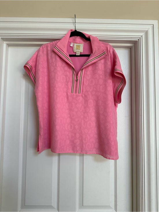 Emily Mccarthy Tops - Bright Pink Short-Sleeve Zip Polo Blouse